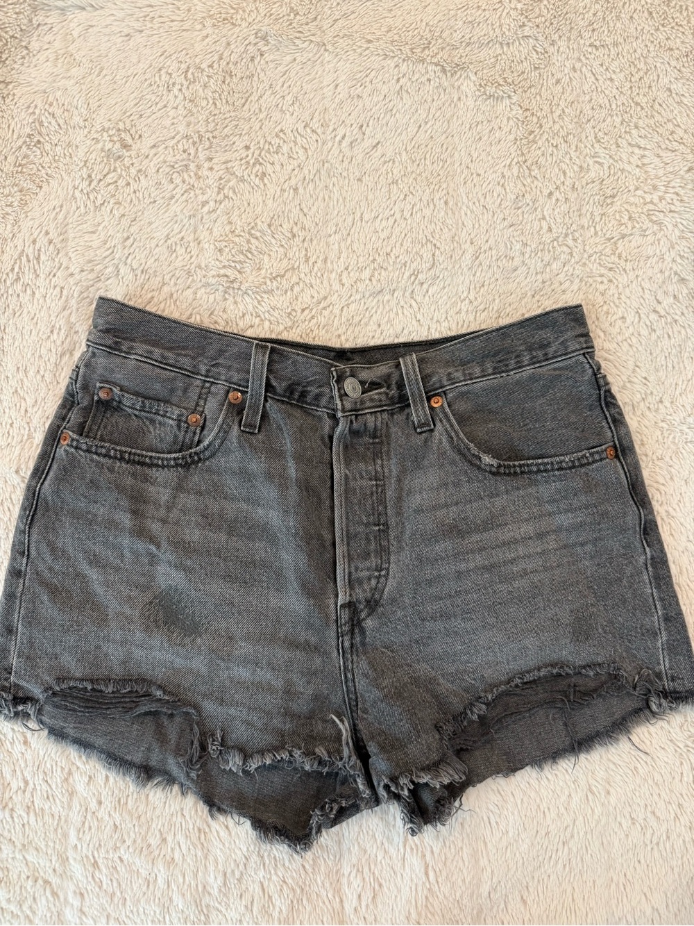 Levi's Black High-Rise Frayed Hem Jean Shorts